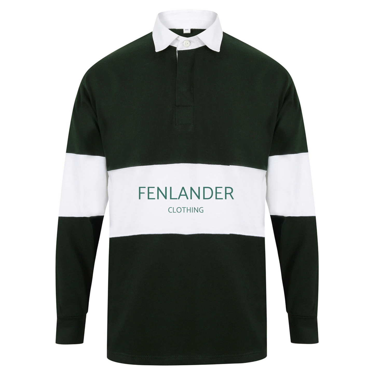 Fenlander Clothing Panelled Rugby Shirt in Bottle Green and White