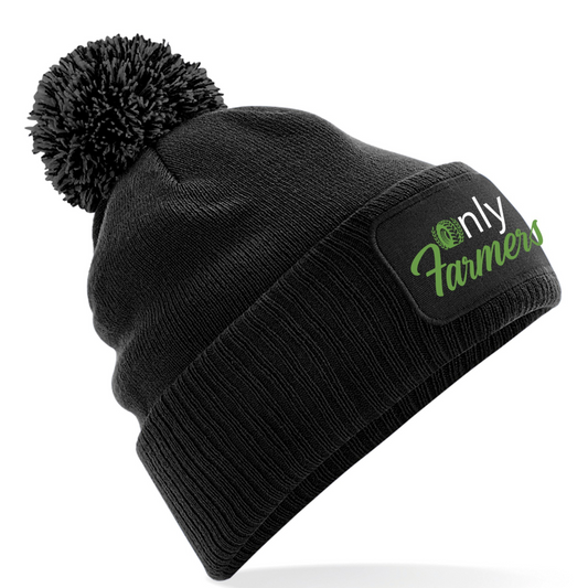 'Only Farmers' Pom Pom Beanie with optional colour logo