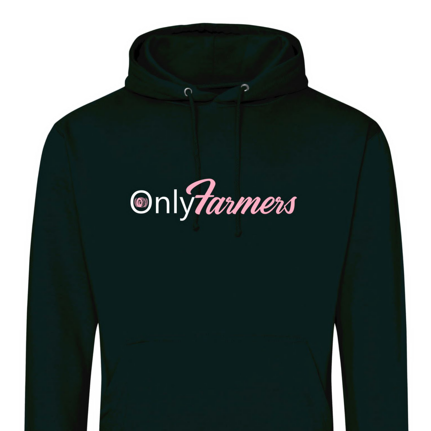 'Only Farmers' Hoodie in Black with optional colour logo