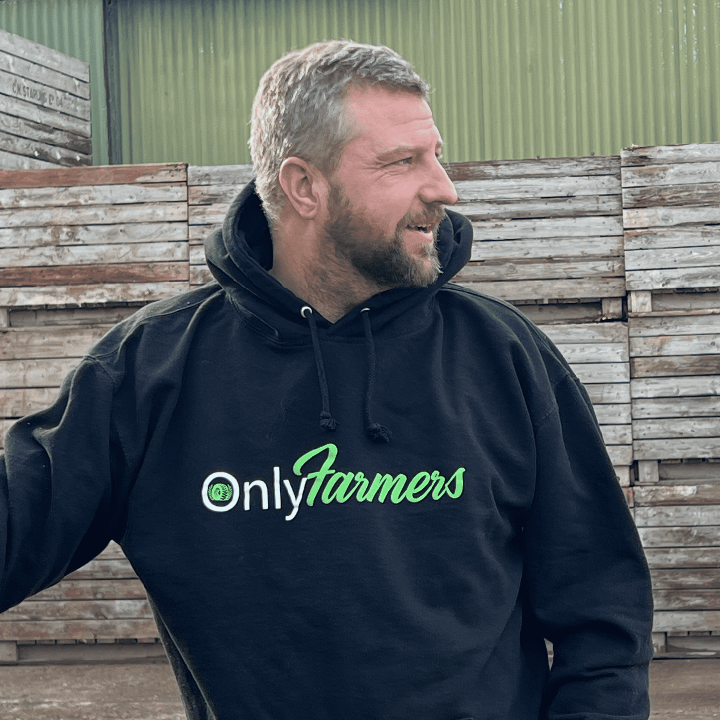 'Only Farmers' Hoodie in Black with optional colour logo